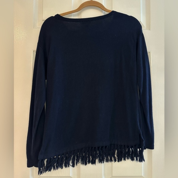 Talbots Crewneck Navy Fringe Sweater - Picture 2 of 3